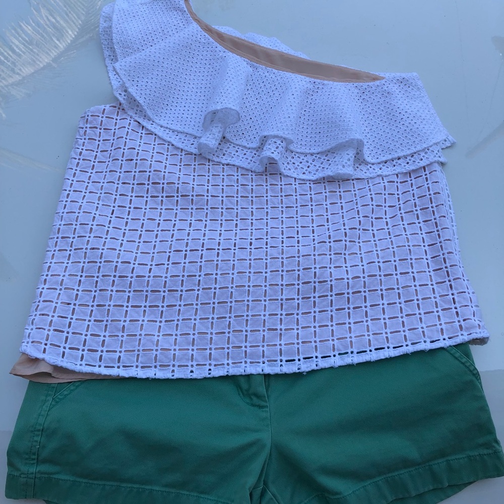 J Crew One-shoulder ruffle top in eyelet